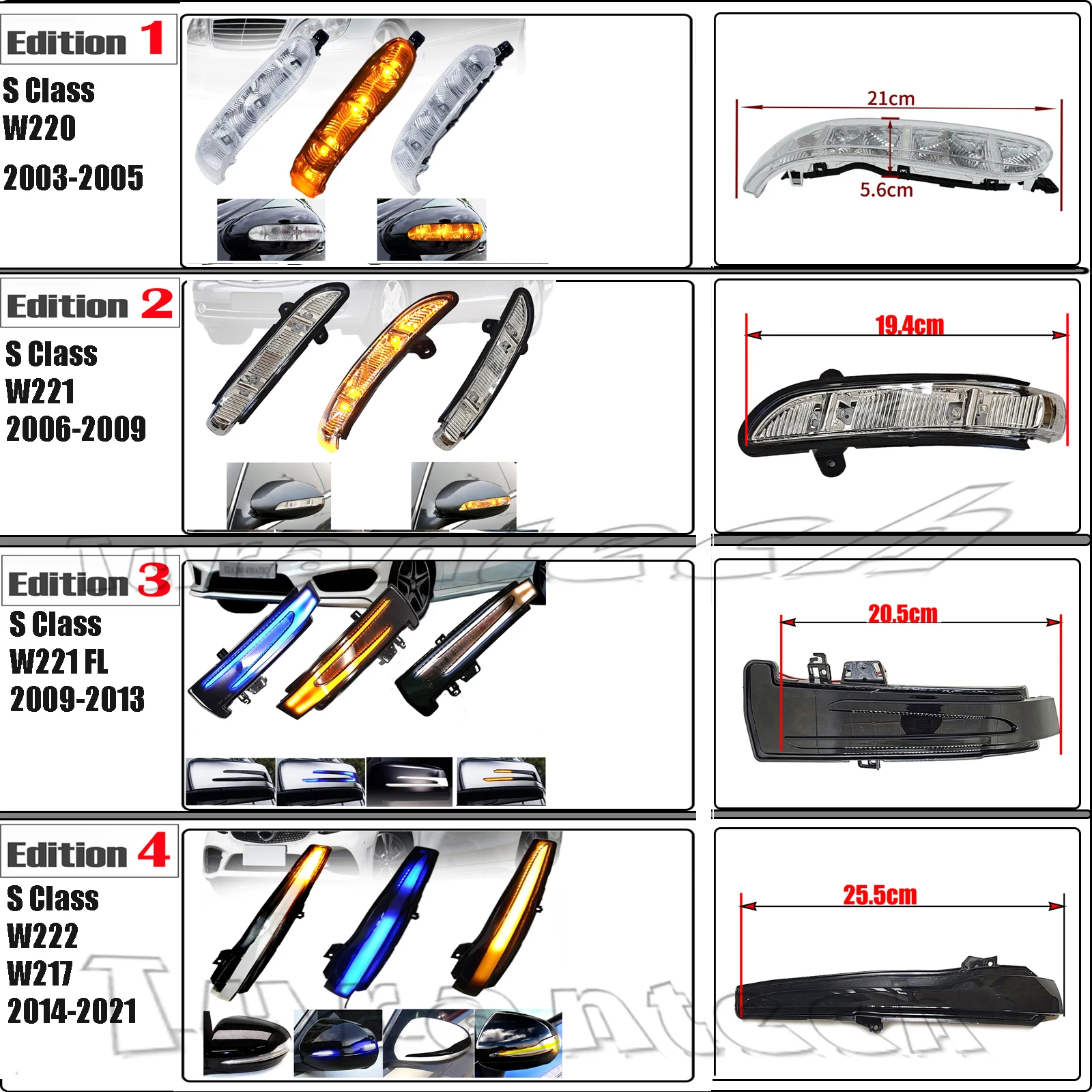 2 шт. указатель поворота для Mercedes-Benz S Class S280 S300 S350 S400 S500 S550 S600 S63 S65 AMG Янтарная крышка