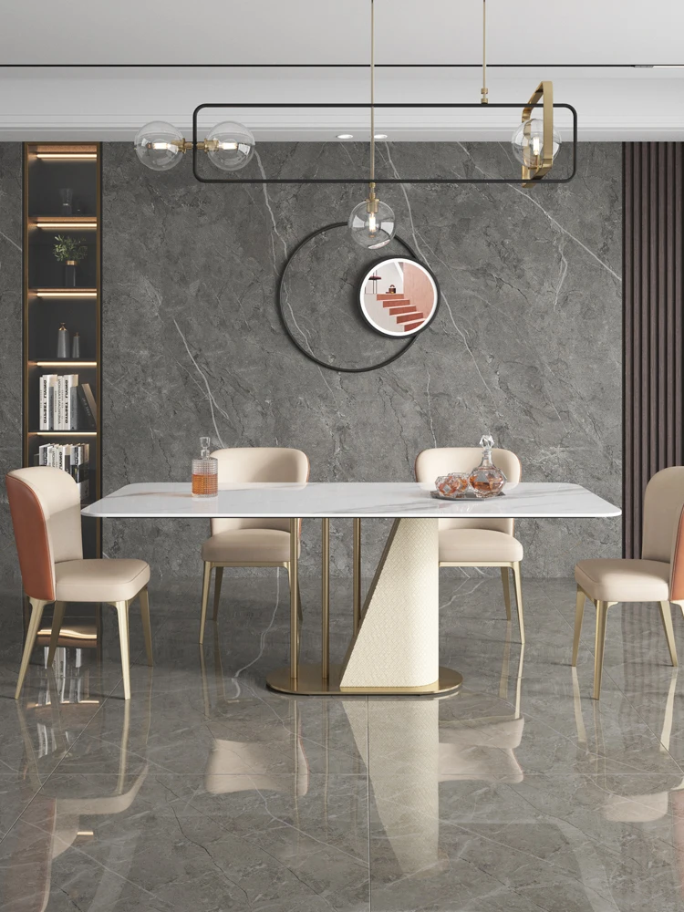 

Bright rock table light luxury modern minimalist high-end designer fashion Pandora luxury stone rectangular dining table