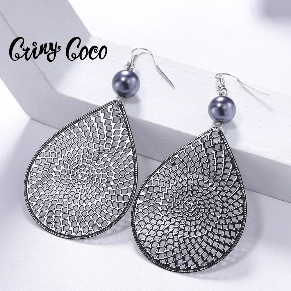 

Cring Coco Water Drop Earring Women's Pearl cutout Earrings Metallic Copper Flake Jewelry Mother's 2022 Women Hangling Earrings
