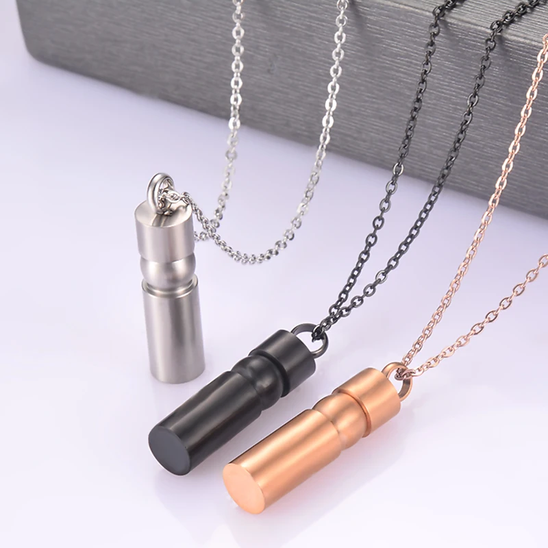 

Dropshipping Silver Gold Rose Colors Stainless Steel Cremation Urn Ashes Jewelry Cylinder Vial Memorial Pendant Necklace