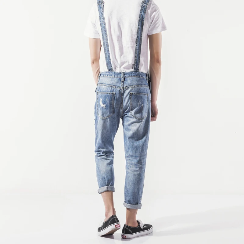 Denyblood Jeans Mens Distressed Jeans Ripped Slim Jeans Denim Bib Overalls Fashion Hole Vintage Washed Jumpsuits For Men K8188
