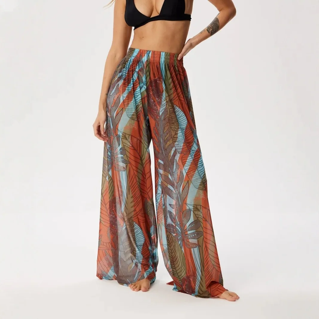 Фото Women Summer Beach Wide-Leg Skirt Pants Lightweight Quick-Dry Breathable SPF Sun Protection Casual Loose Fit Holiday Beachwear №1