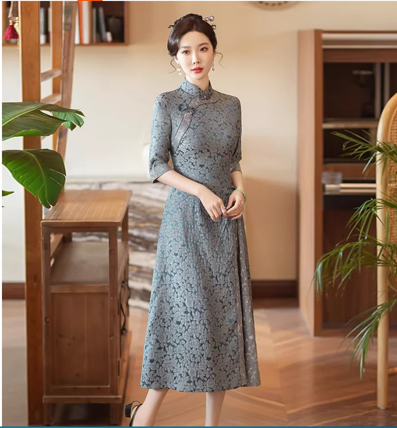 Весенне-осеннее улучшенное женское платье Ципао в национальном стиле Ode