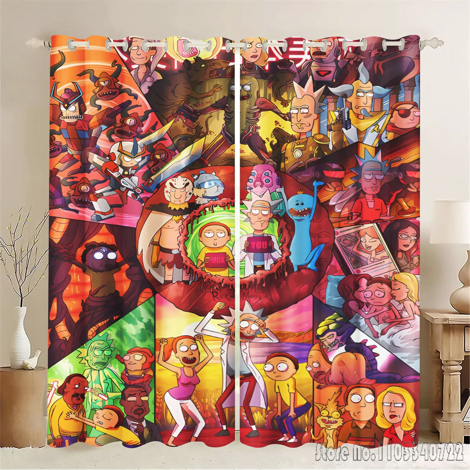 100% полиэстер домашние аниме R-Rick-Morty шторы для гостиной перфорированные