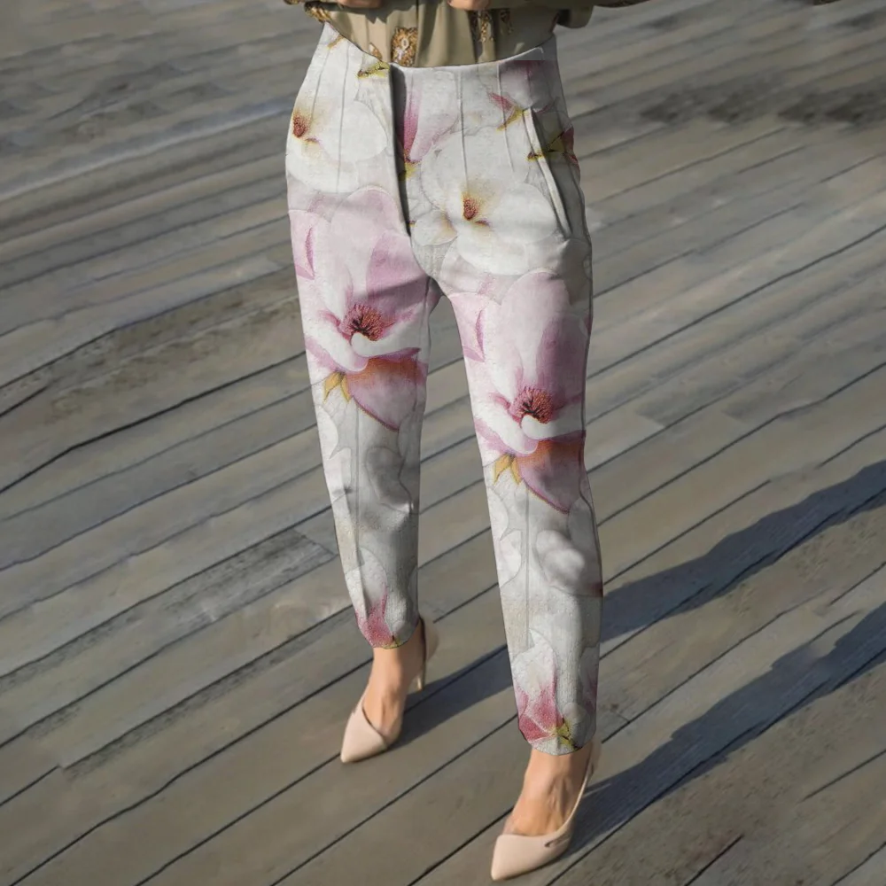 

Women Fashion Y2k Long Pants Chic Floral Ladies Office Wear Female Trend Streetwear Pants Casual Trousers High Waist Zipper Fly