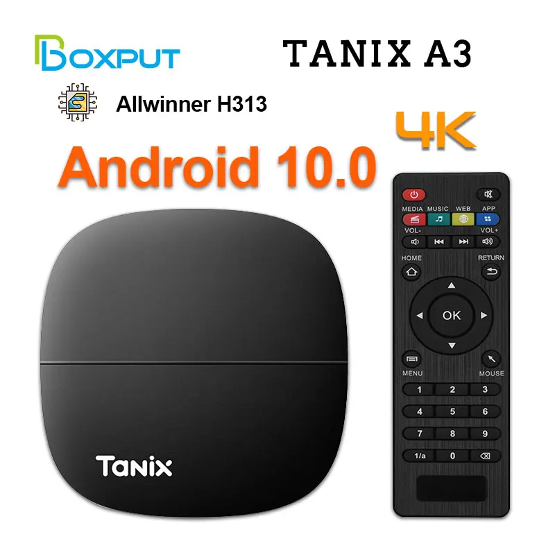 

4K HD Smart TV Box Tanix A3 Android 10.0 Allwinner H313 H.265 RAM 1G ROM 8G 2.4G Wifi Voice Set top Box TF Card 64G Media Player