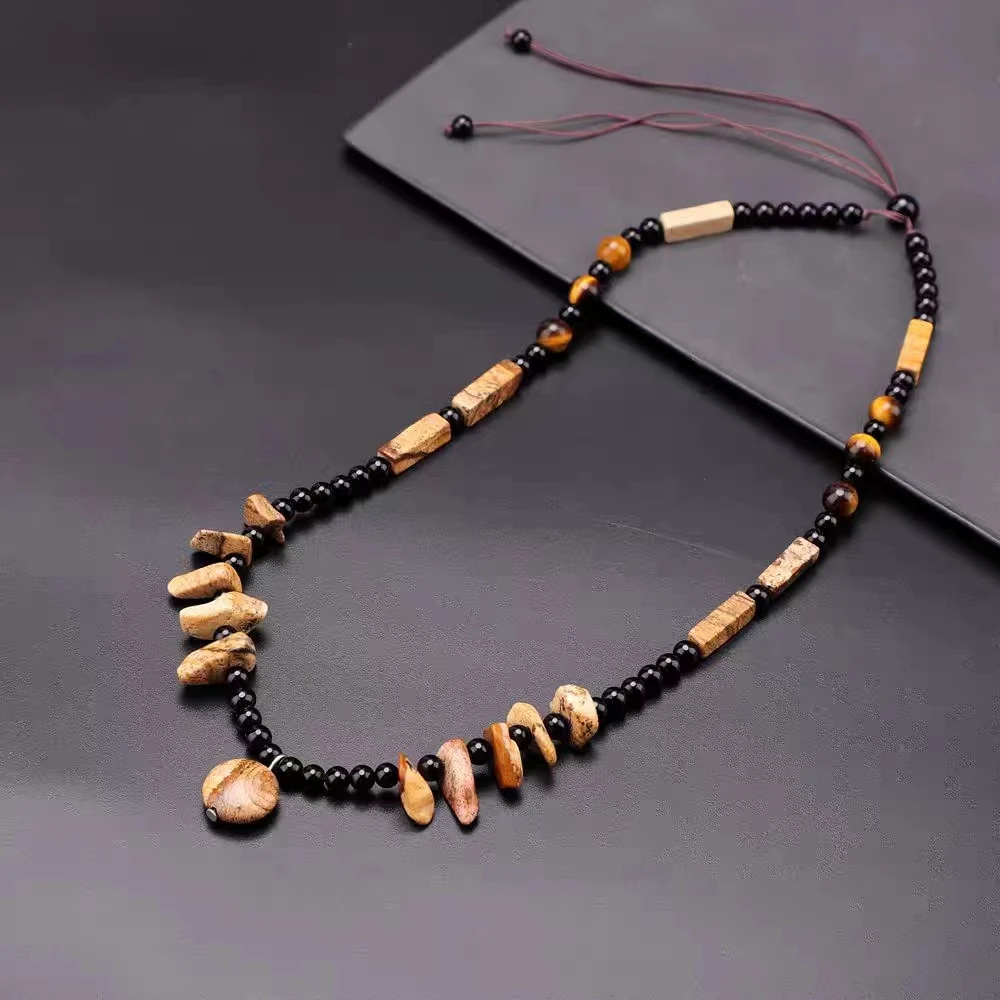 

Ожерелье из натуральных камней с неровным рисунком мала, геометрическое Черное женское колье, винтажные Этнические украшения для йоги