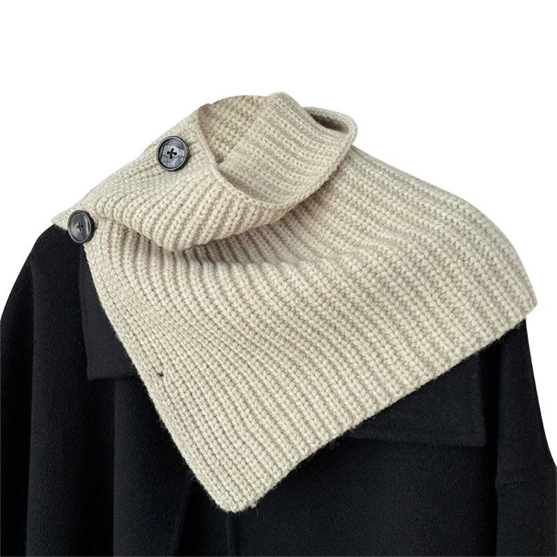 

Women Solid Ribbed Knit Faux Collar Buttons Neck Guard Scarf Turtleneck Dickey