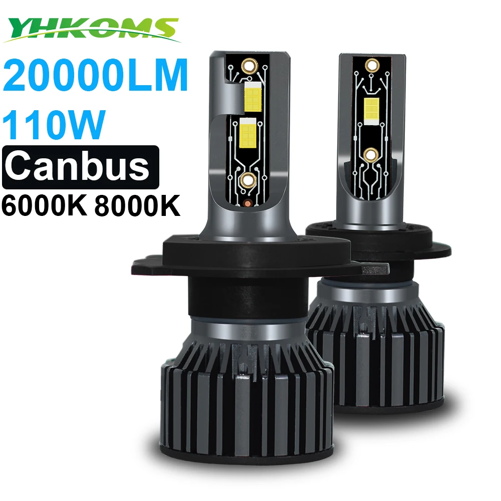 YHKOMS-luces LED Canbus H4 H7 20000LM H11 para faros delanteros de coche, Bombillas H1 H3 H9 9005 9006 HB3 HB4 5202 9007 H13, antiniebla, 12V
