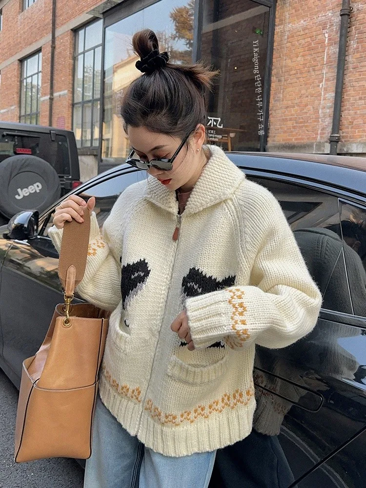 Libelin Sisy зимний свитер с дельфинами жаккардовый имитация вязания вязаная верхняя