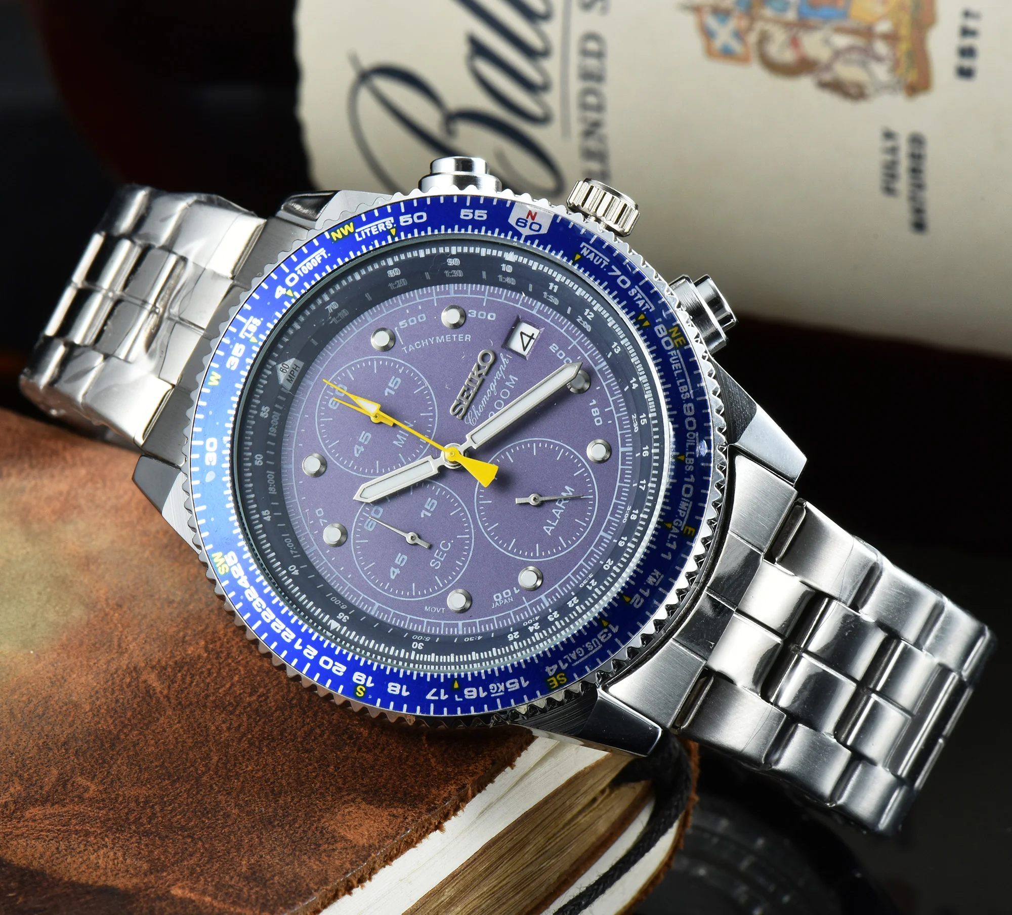 Цена Часы наручные Seiko мужские, роскошные светящиеся с чёрным циферблатом, с вращающейся перегородкой, с таймером полета