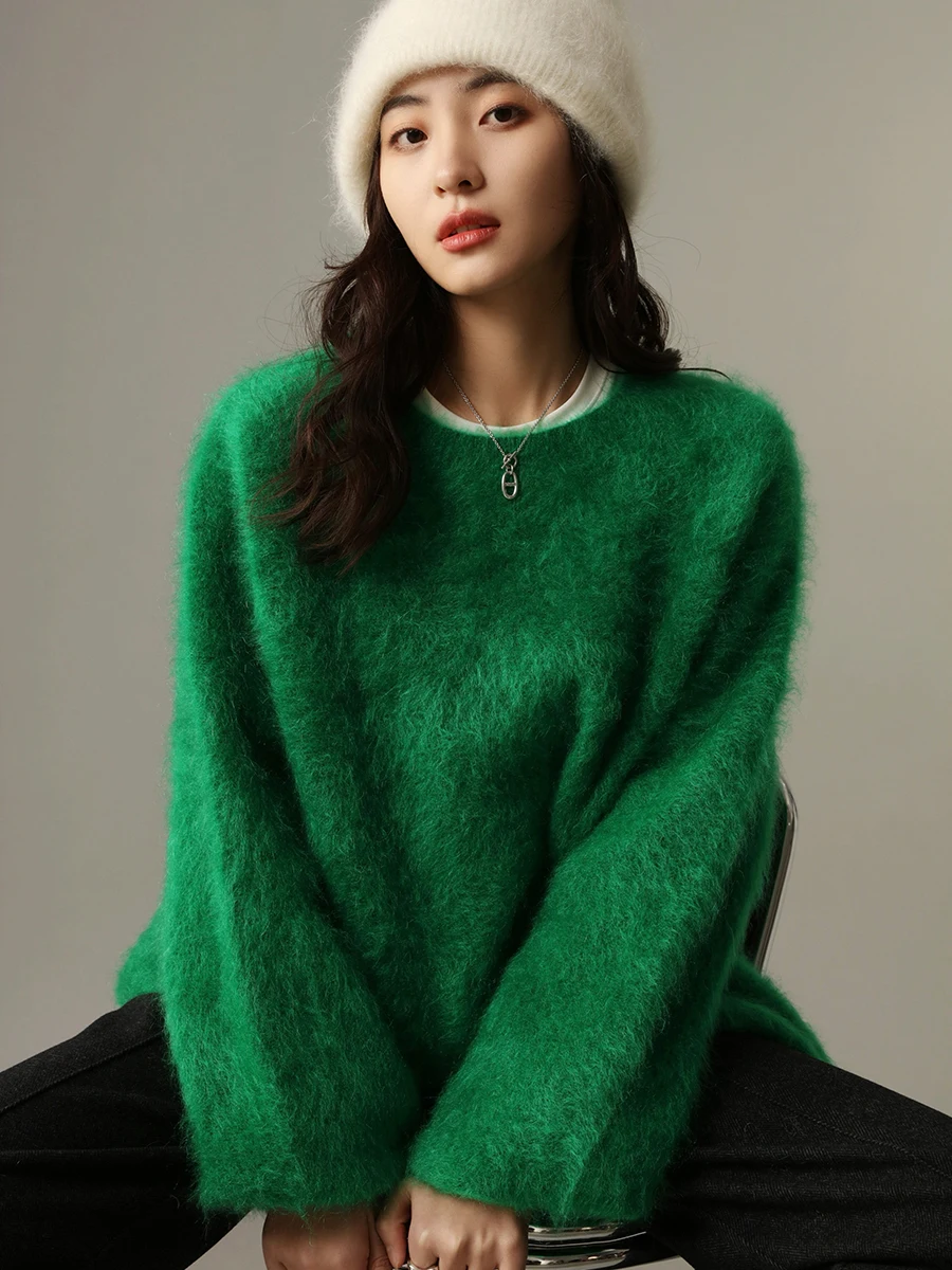 Fanl Brugos Легкий роскошный топ 72% Мохеровый ленивый свободный мягкий клейкий свитер