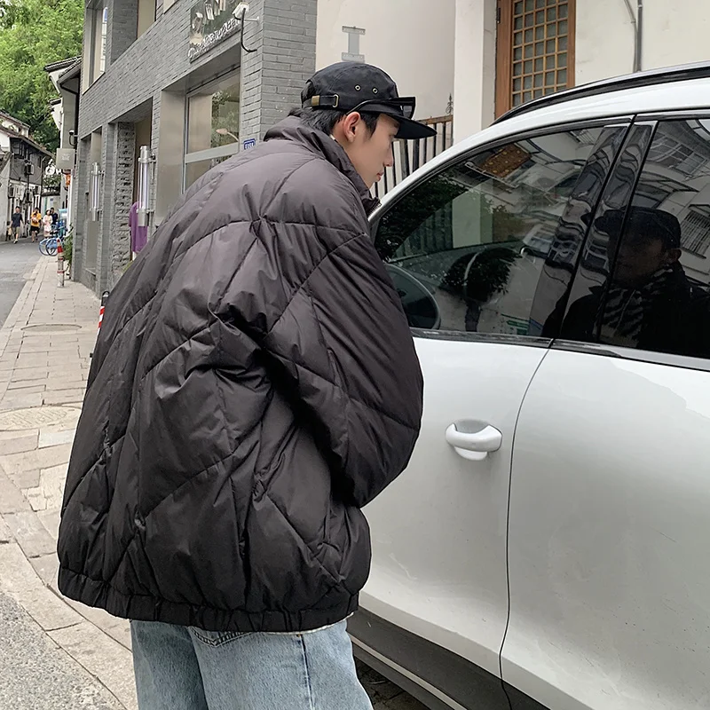 Winter Jacket Men Warm Fashion Brown Black Casual Thickened Plaid Jacket Men Korean Loose Thick Short Coat Mens Parker Clothes