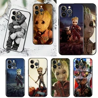 groot marvel avengers for apple iphone 14 13 12 11 pro max mini silicone soft black phone case cover capa coque shell fundas