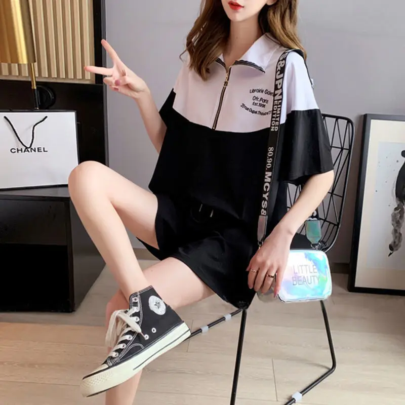 

Women Tracksuit Lady Short Sleeved T-shirt+ Shorts 2pcs Sports Clothing Suit 2023 Summer Plus Size Outfits Casual