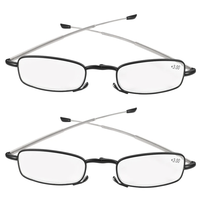 

2X Compact Folding Reading Glasses With Mini Flip Top Carrying Case For Men And Women Rotation Eyeglass +3.0 Black