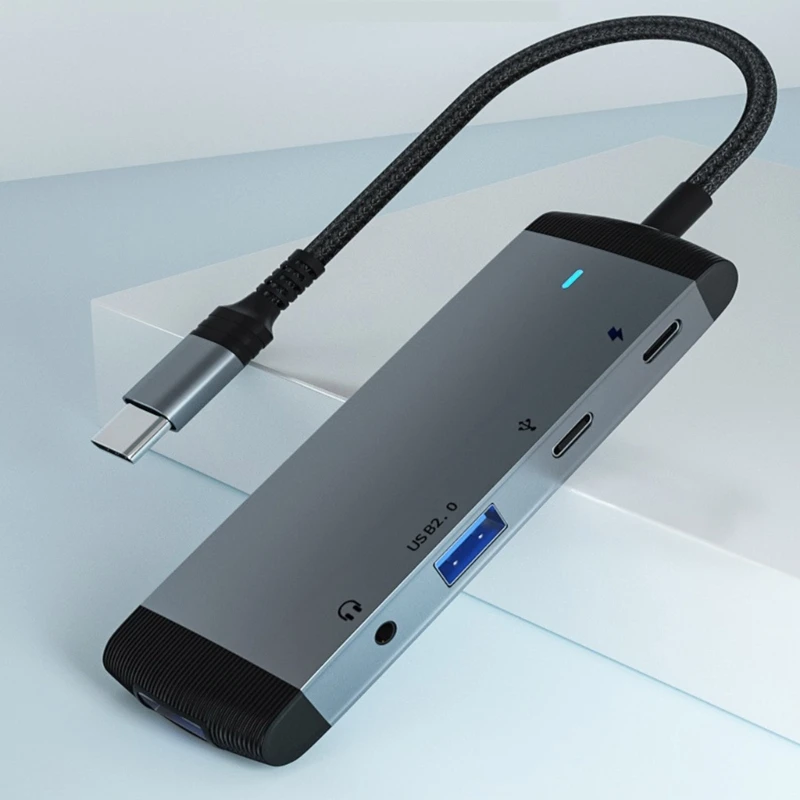 

Многофункциональная станция USB C Dockiong, 5 в 1, от USB 3,0/USB 2,0/3,5 мм, 60 Вт, зарядка PD для ноутбука H8WD