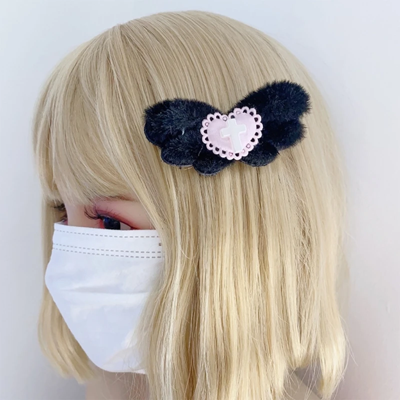 Заколка для волос в готическом стиле с крестом и сердцем крылья ангела