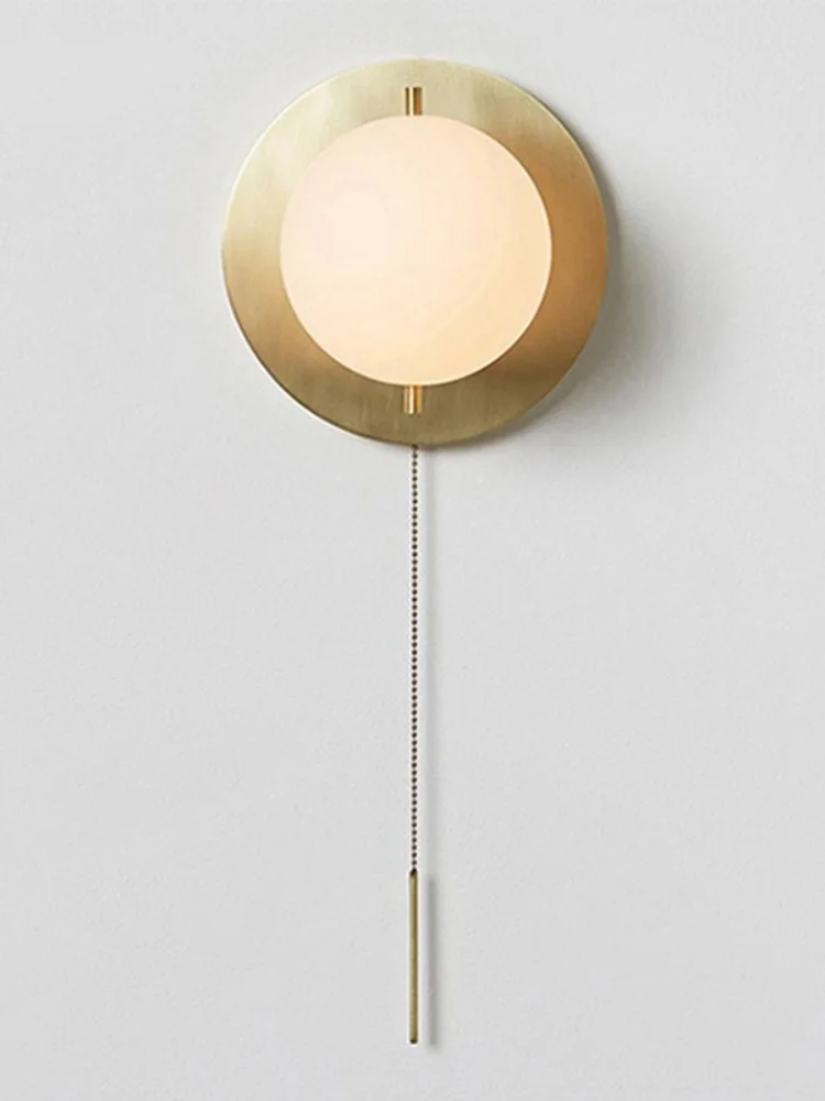 

Postmodern minimalist American designer glass round wall lamp personality living room bedroom corridor brass wall light
