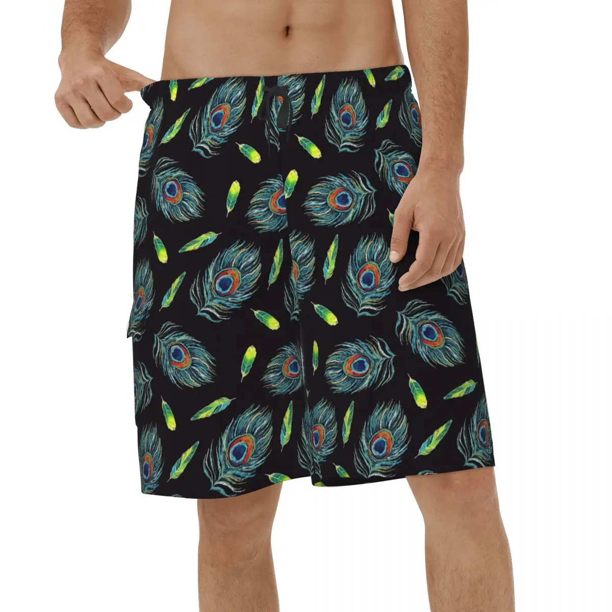

Summer Fashion Peacock Feather Pattern Men 3D Printed Beach Shorts Running Swimwear Vacation Short Pants Breathable Short Pants