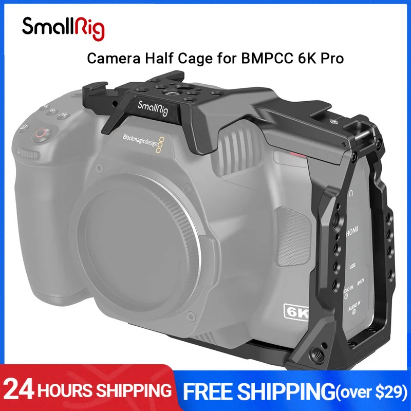 

SmallRig Camera Half Cage for BMPCC 6K Pro with 1/4''-20 Threaded Holes ARRI 3/8" -16 Locating Holes Cold Shoe NATO Rail 3665