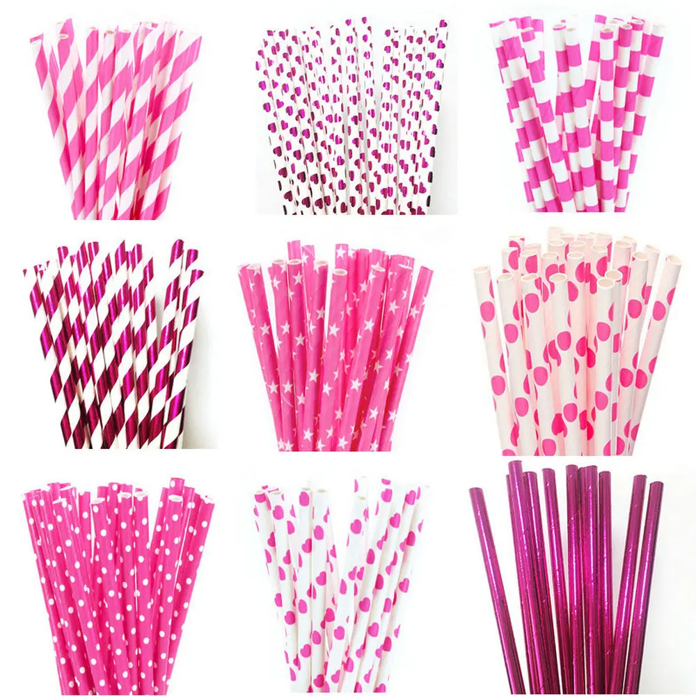 25 шт. бумажные соломинки в полоску форме сердца