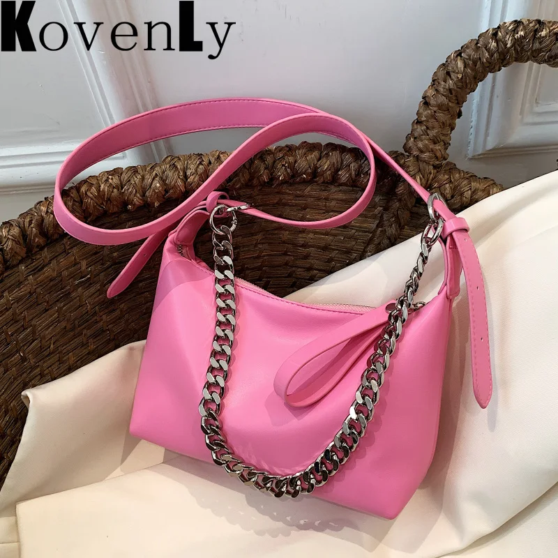 

Сумка на плечо женская кожаная, саквояж кросс-боди с металлической цепочкой, повседневная сумочка на широком ремешке