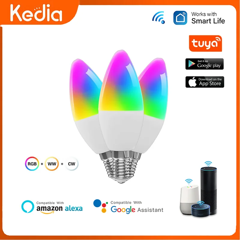 

Смарт-лампа Kedia Tuya светодиодная с Wi-Fi, RGB + W + C