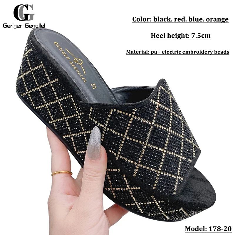 Latest Design Italian Nigerian Party Shoes Without Bag Set Black Color Fashion Slipper Wedding African Shoe Not Matching Bag Set