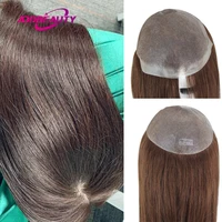 Women Toupee Full PU V Loop Injection Human Hair Wigs Indian Hair Extension Hairpiece System Brown Hair Topper Natural Color 613