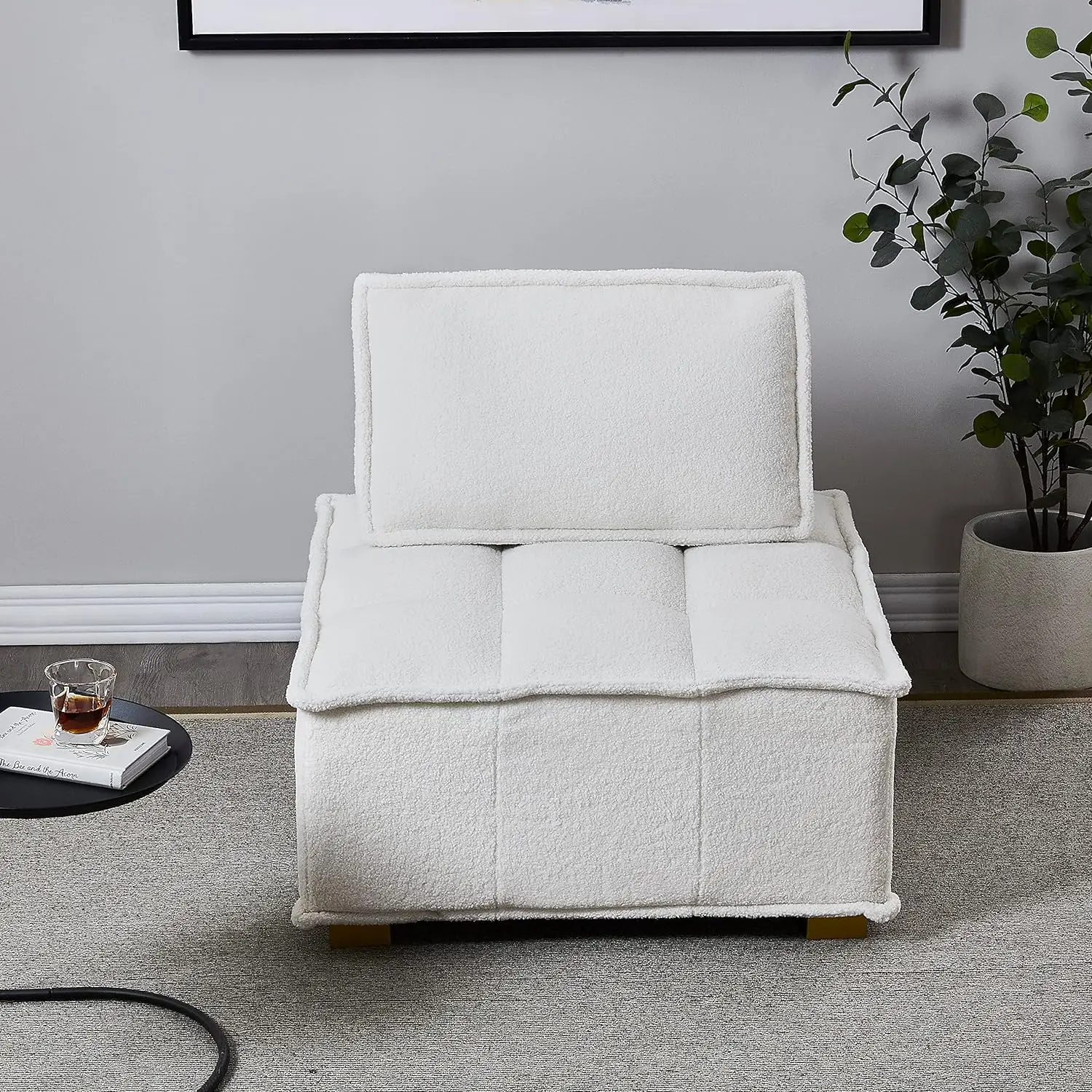 

Modular Sectional, Convertible Bed Futon, Lazy Sofas Ottoman with Gold Wooden Legs Teddy Fabric, Armless L-Shaped Couches for Li