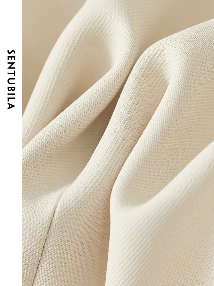 SENTUBILA укороченный овсяный пиджак женский прямой классический с зубцами 2024