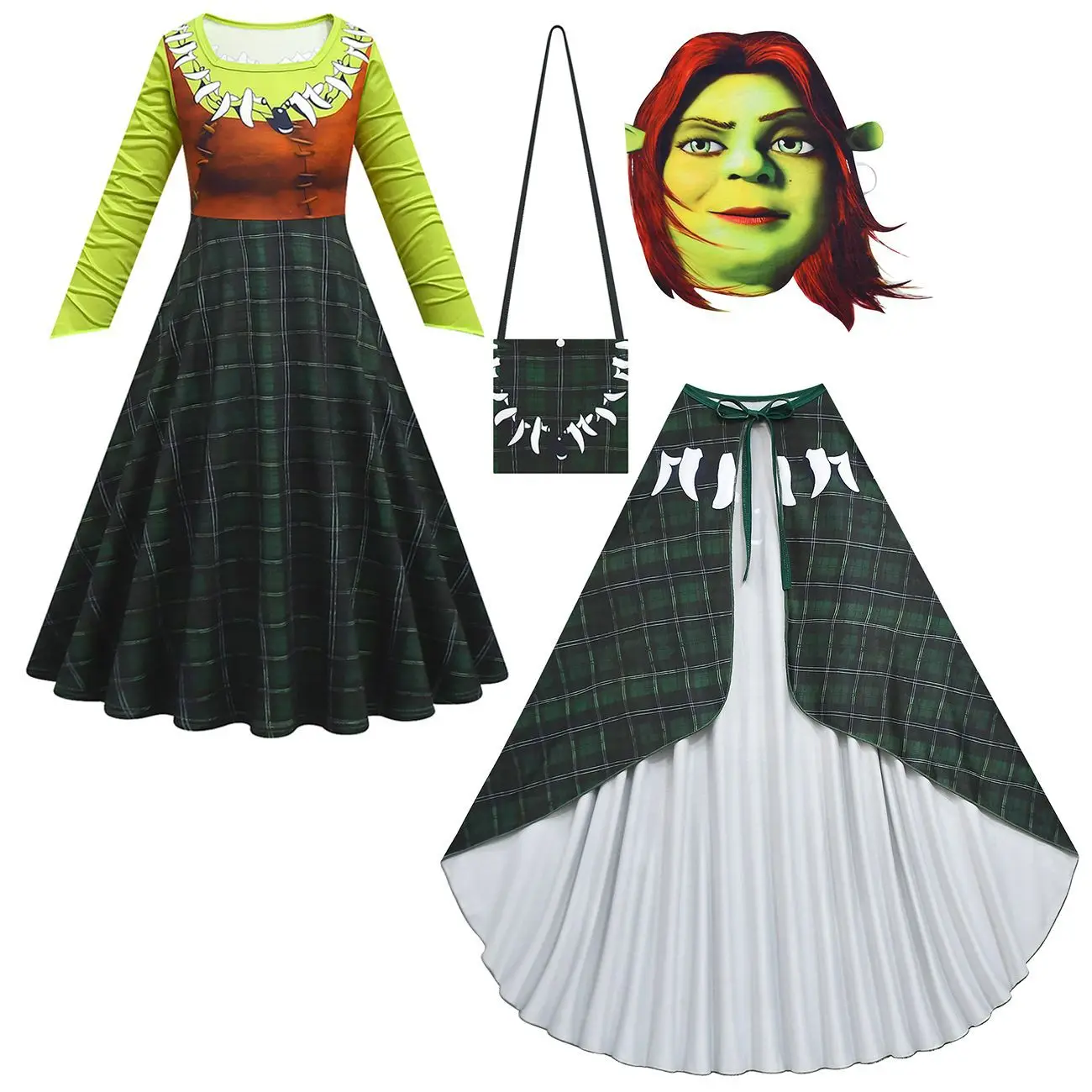Косплей Костюм Fiona шрекс для девочек платье принцессы Фиона комплекты с сумкой и