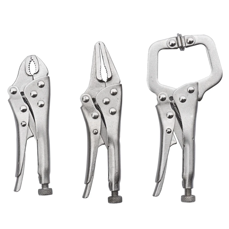 

3Pcs Mini Vise Locking Pliers Set Curved Jaw Pliers And Long Nose And C Clamp Assorted Locking Welding Clamp