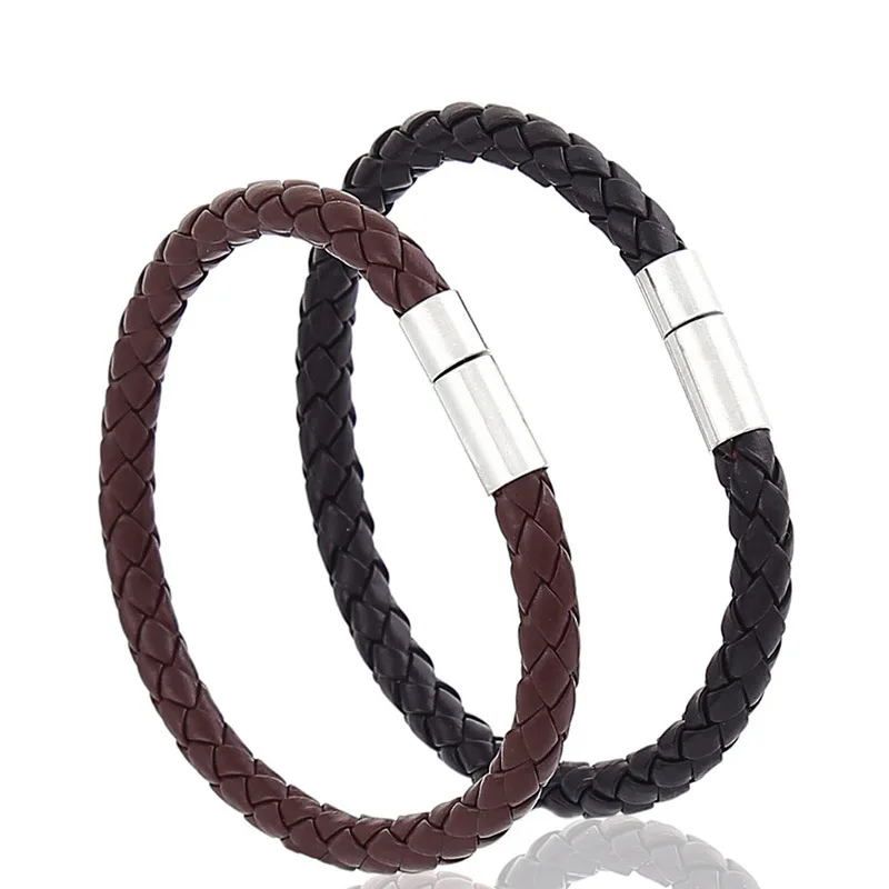 

2023 New Fashion THEELEESHIPIN PU Leather Bracelet Simple Woven Dark Brown Bracelet and Bangle for Women Men's Bracelets Jewelry