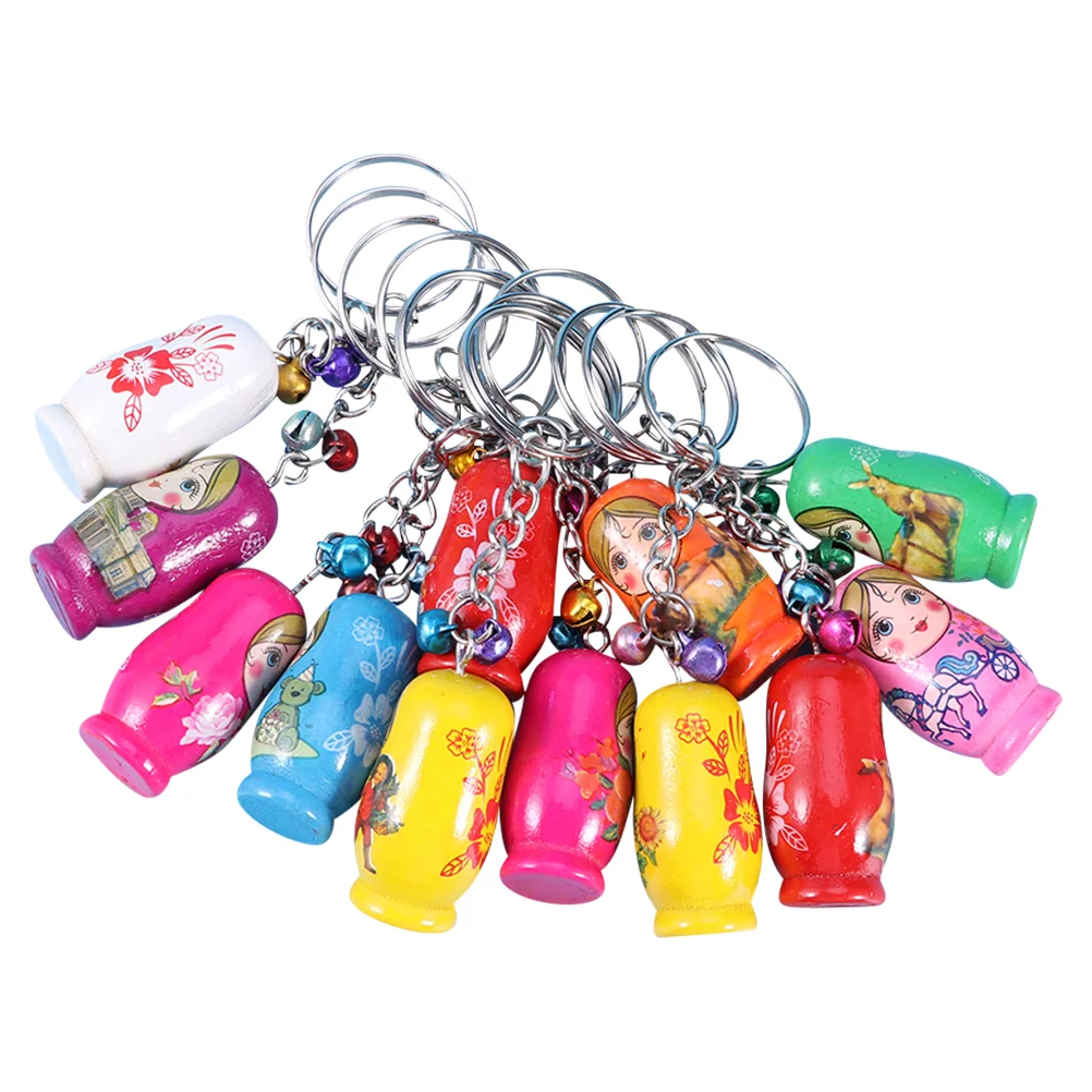 12 шт. Матрьошка ключ деревянные подвески брелки красочные мини-кольца для