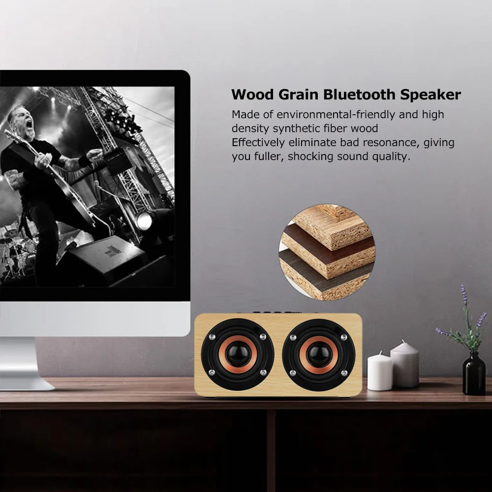 Wooden Wireless Bluetooth Red Wood Grain Speaker Portable Impact Bass Sound Bar 4.2 for IPhone Samsung Xiaomi | Электроника