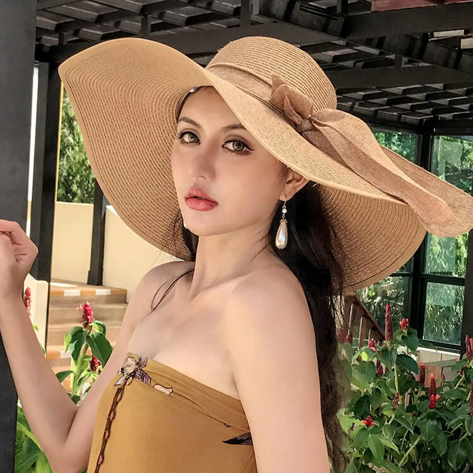 

Summer Women Straw Hat Bowknot Wide Brim Floppy Panama Lady Outdoor Adjustable Female Cap Multicolor Hats Foldable Beac T6d2