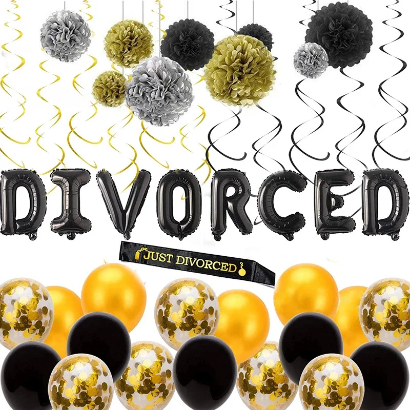 

Cheereveal Divorce Party Decorations Black Gold Confetti Balloons Banner Paper Flowers Just Divorced Sash Divorce Party Supplies
