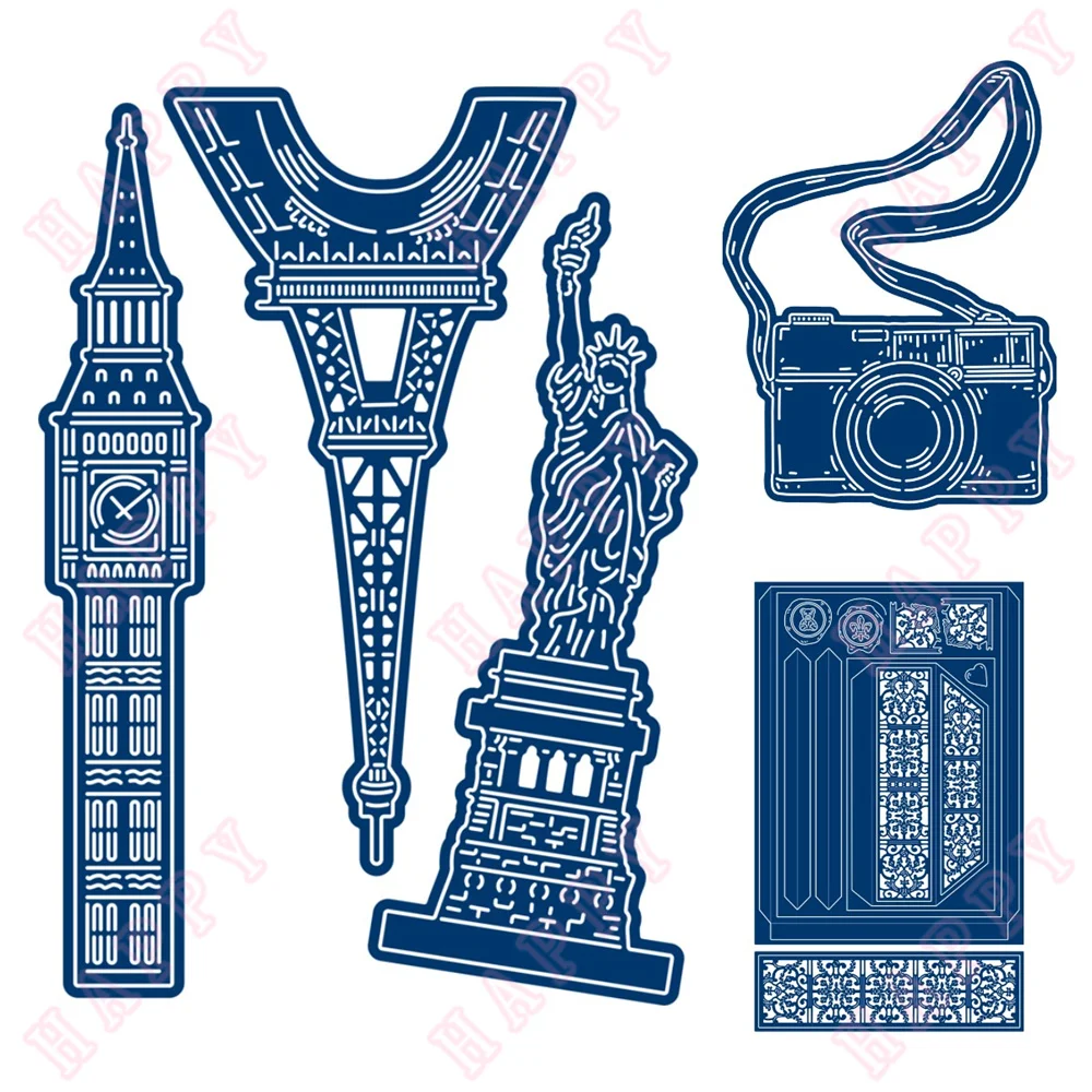 

Book Camera Famous Landmarks Metal Cutting Dies Secret DIY Scrapbook Paper Diary Decoration Manual Handmade For 2022 Embossing