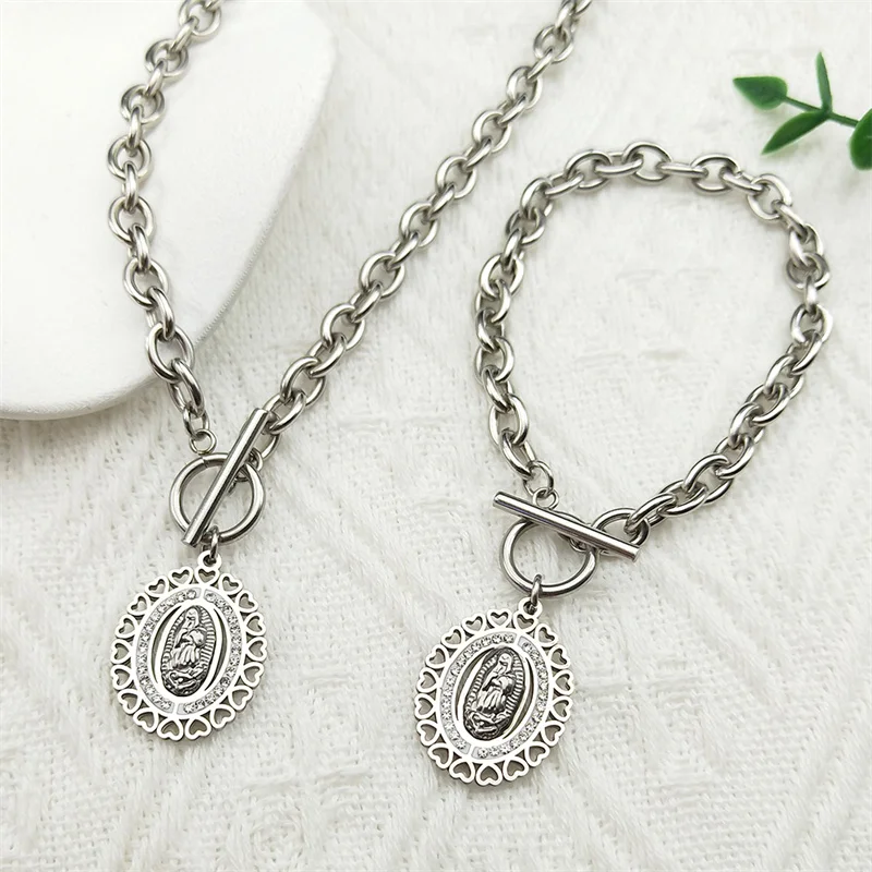 Сердце Девы Марии Богоматери Гваделупской ожерелье браслет комплект для женщин