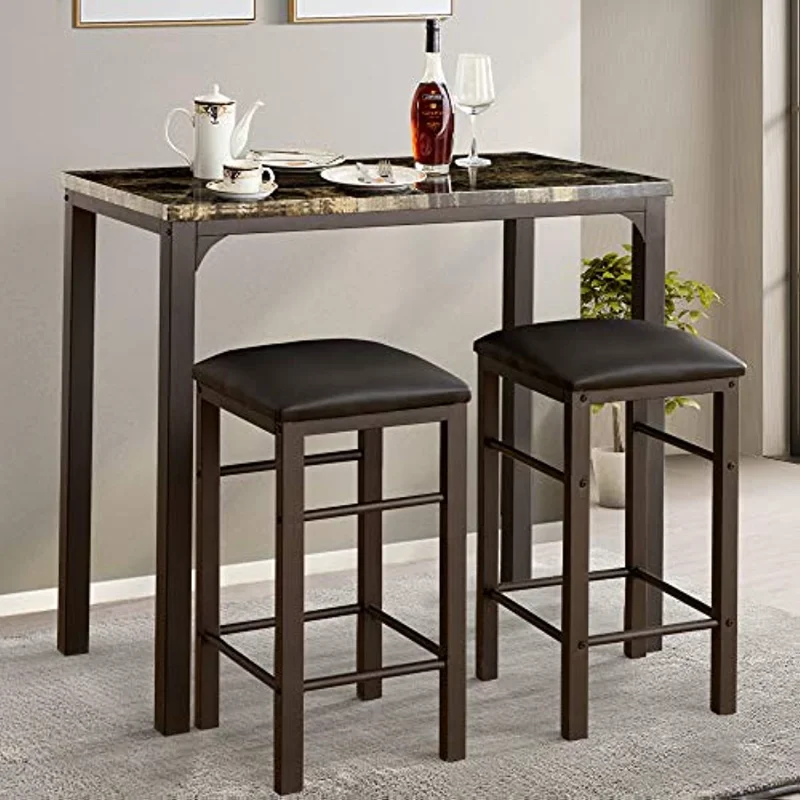 

3-Piece Pub Set Counter Height Breakfast Bar Stools, Dining Table for 2, Rustic BRN