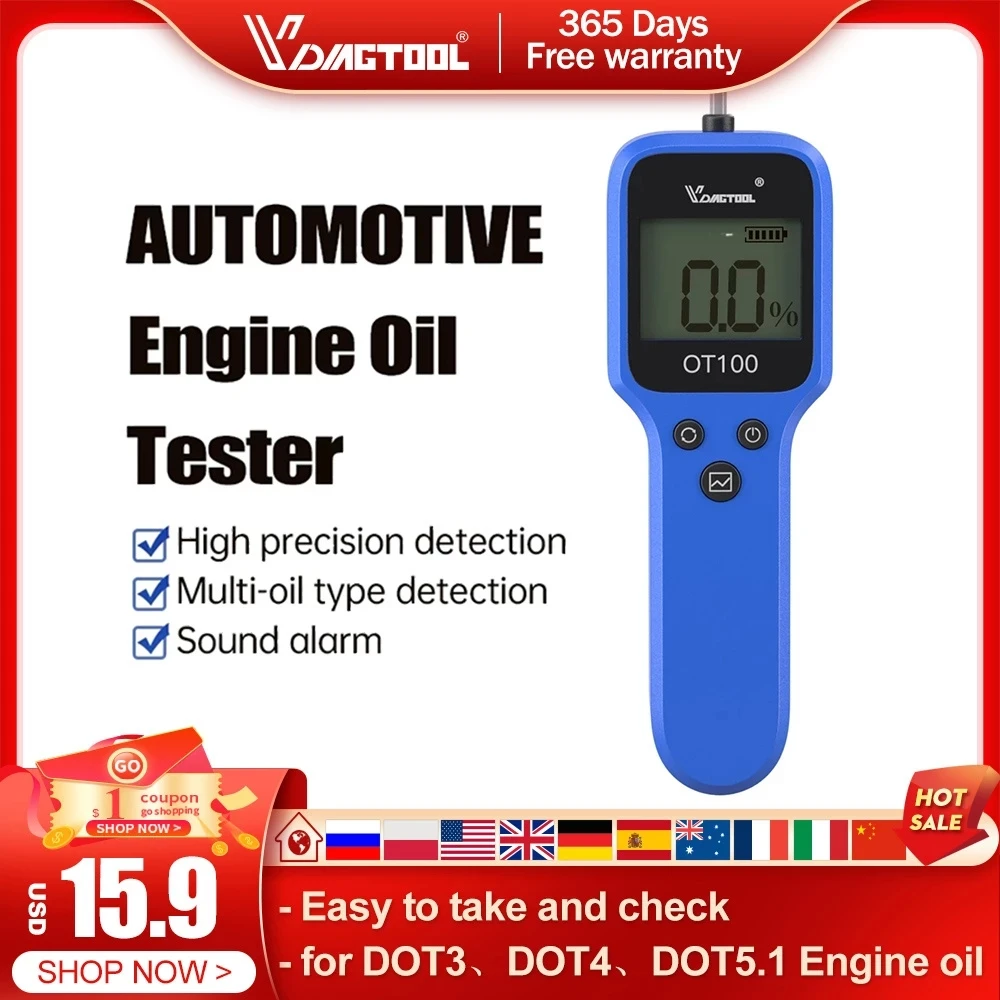 

VDIAGTOOL OT100 Engine Oil Tester For Auto Check Oil Quality Detector With LED Display Gas Analyzer Car Testing Tools