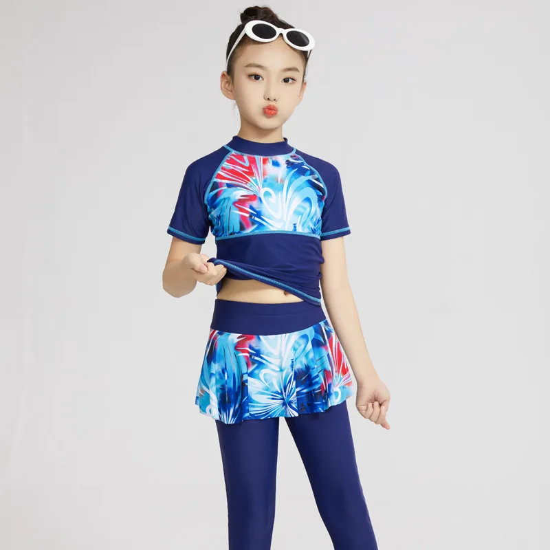 Conservative Two Piece Children Swimwear Short Sleeve Muslim Swimsuit For Girls Swimsuit Kids Islamic Swimming Suit Bathing Suit