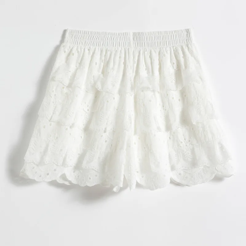 Summer New Women Lace Ruffle Safety Short Pants Cake Skirt Shorts Cute Lolita Loose Bloomers Shorts Cotton Breath Pajama Shorts