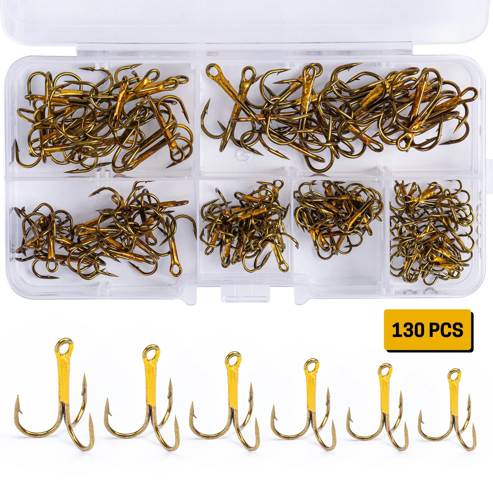 

Goture 130pcs Treble Fishing Hooks Set High Carbon Steel Fish Hook Set Tackle Accessories Item with Boxfor Saltwater Freshwater