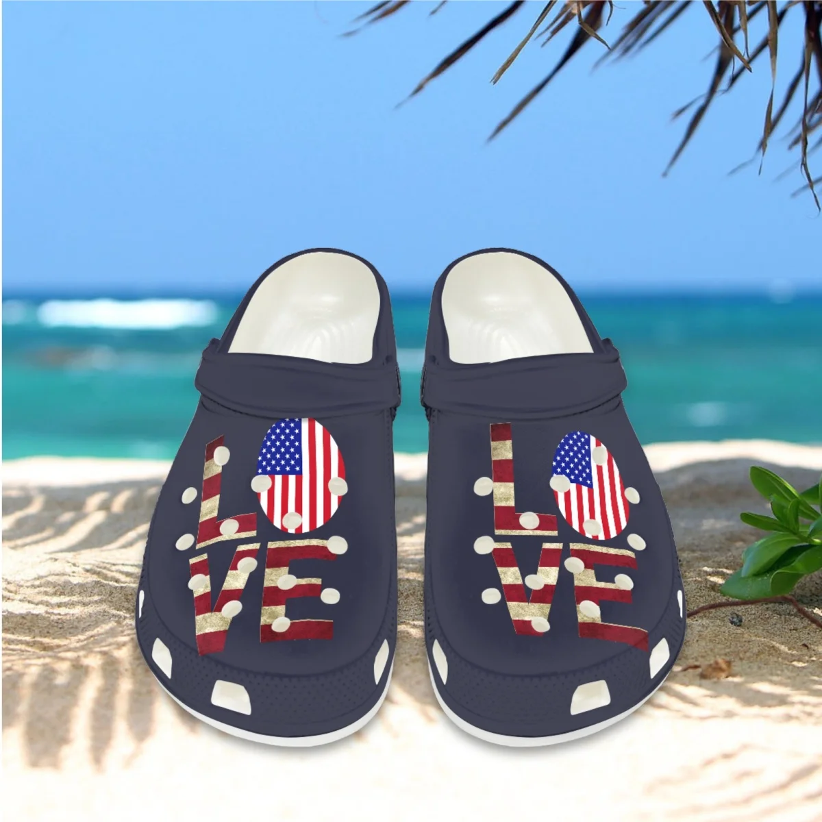 

Тапочки домашние с американским флагом, легкие дышащие, с отверстиями, модные Нескользящие, повседневные на плоской подошве