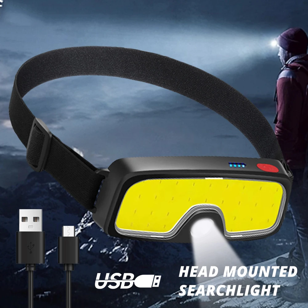 

Head Mounted Lamp Bright COB 10W LED USB Rechargeable Headlamp for Hunting Torch Hiking Front Lanterns Fishing Camping Running