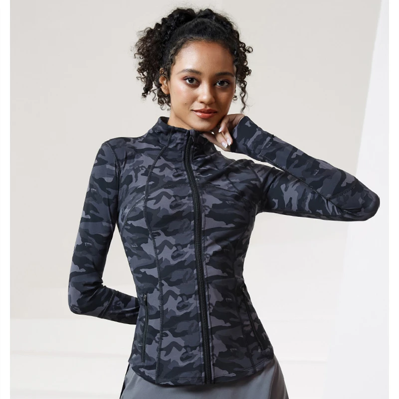 Womens Camouflage Sports Jacket Winter Warm Outdoor Running Hoodies Zipper Cycling Training Tie Dye Coats Cold-proof Windproof