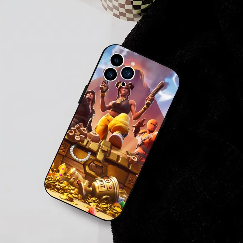 Чехол для телефона с мультяшной игрой F-Fortnites IPhone 16 15 14 13 Pro Max 11 12 мини-черный